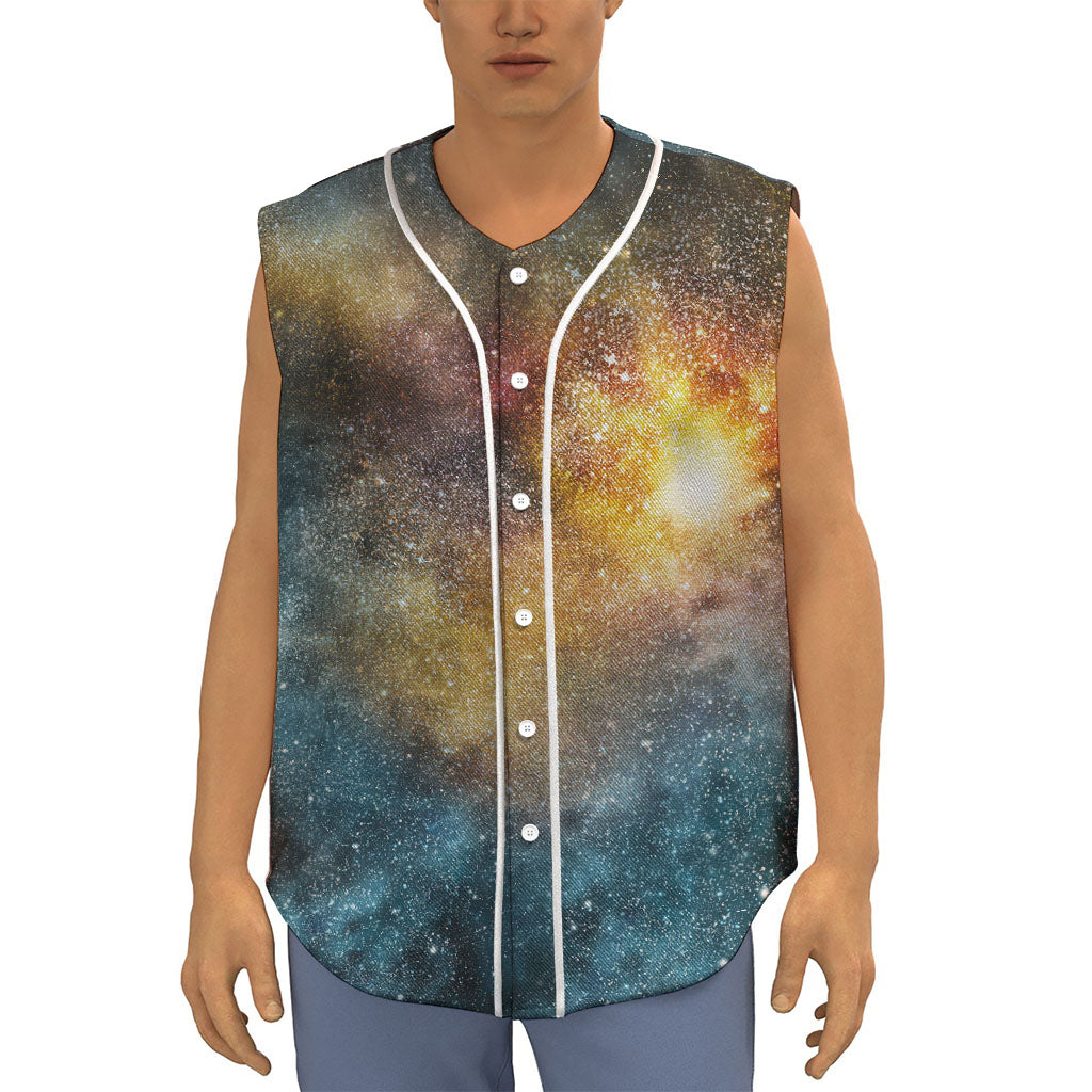 Blue Orange Stardust Galaxy Space Print Sleeveless Baseball Jersey