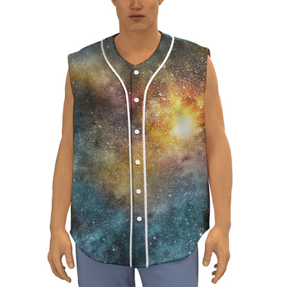Blue Orange Stardust Galaxy Space Print Sleeveless Baseball Jersey