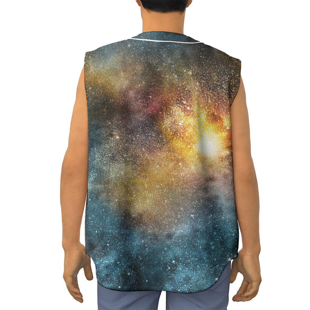 Blue Orange Stardust Galaxy Space Print Sleeveless Baseball Jersey