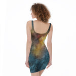 Blue Orange Stardust Galaxy Space Print Sleeveless Bodycon Dress