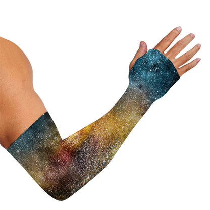 Blue Orange Stardust Galaxy Space Print Sun Protection Arm Sleeves