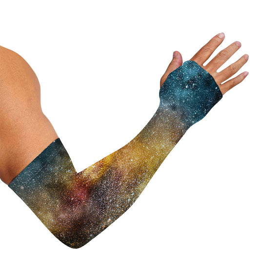 Blue Orange Stardust Galaxy Space Print Sun Protection Arm Sleeves