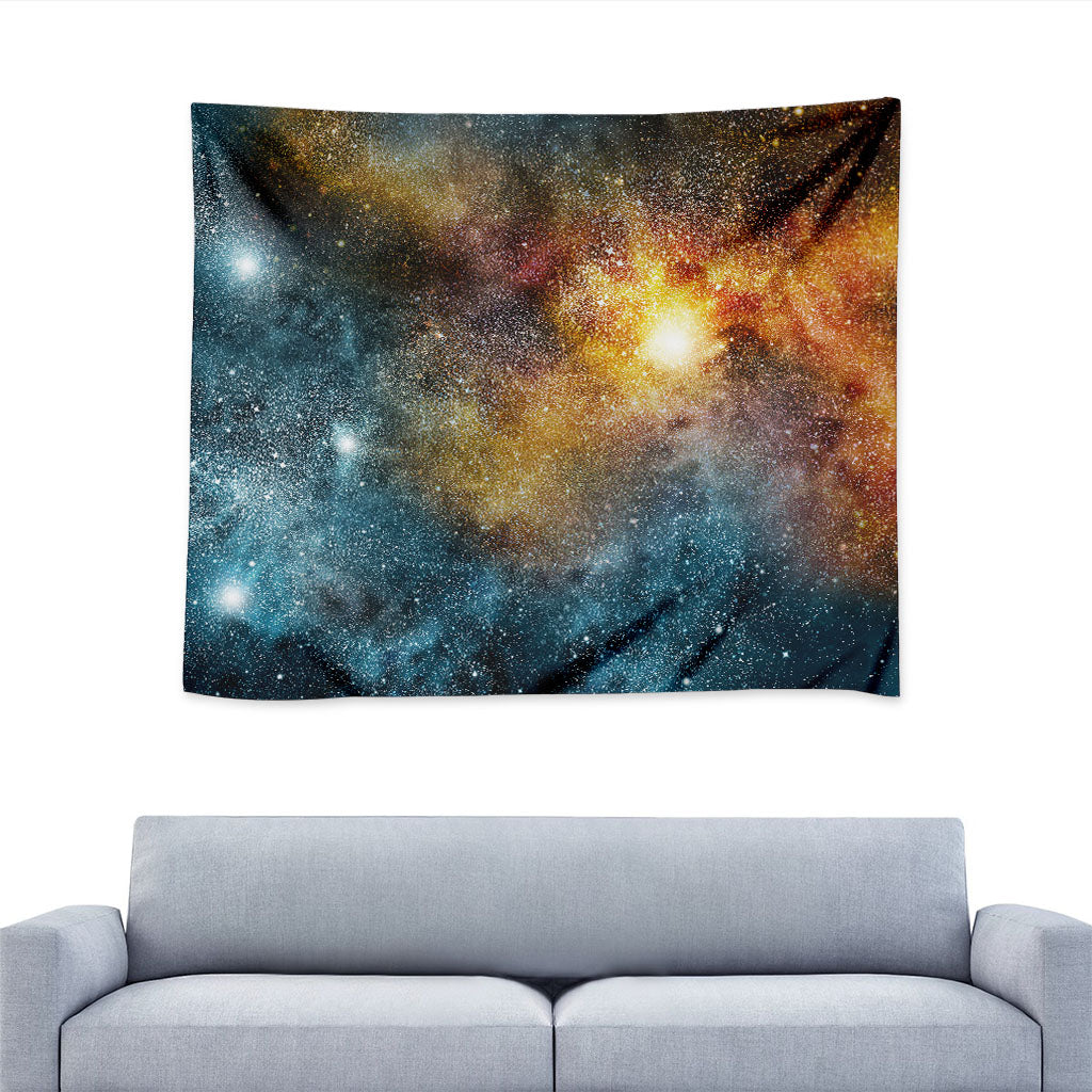 Blue Orange Stardust Galaxy Space Print Tapestry