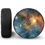 Blue Orange Stardust Galaxy Space Print Tire Cover With Camera Hole