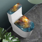 Blue Orange Stardust Galaxy Space Print Toilet Lid And Tank Cover Set
