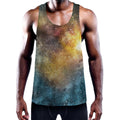 Blue Orange Stardust Galaxy Space Print Men's Workout Tank Top
