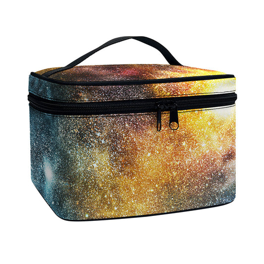 Blue Orange Stardust Galaxy Space Print Travel Makeup Bag