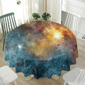 Blue Orange Stardust Galaxy Space Print Waterproof Round Tablecloth