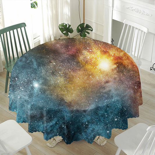 Blue Orange Stardust Galaxy Space Print Waterproof Round Tablecloth