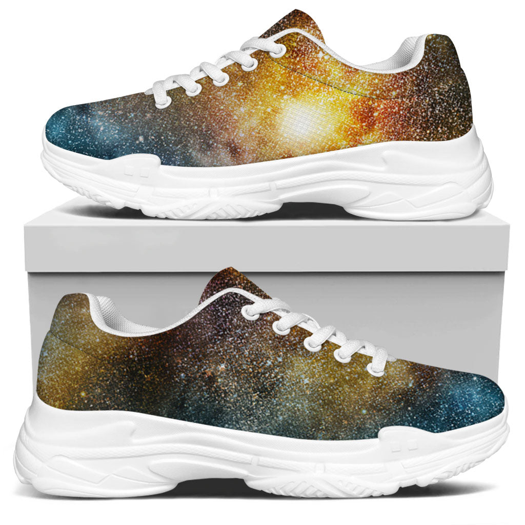 Blue Orange Stardust Galaxy Space Print White Chunky Shoes