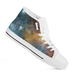Blue Orange Stardust Galaxy Space Print White High Top Sneakers