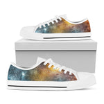 Blue Orange Stardust Galaxy Space Print White Low Top Sneakers