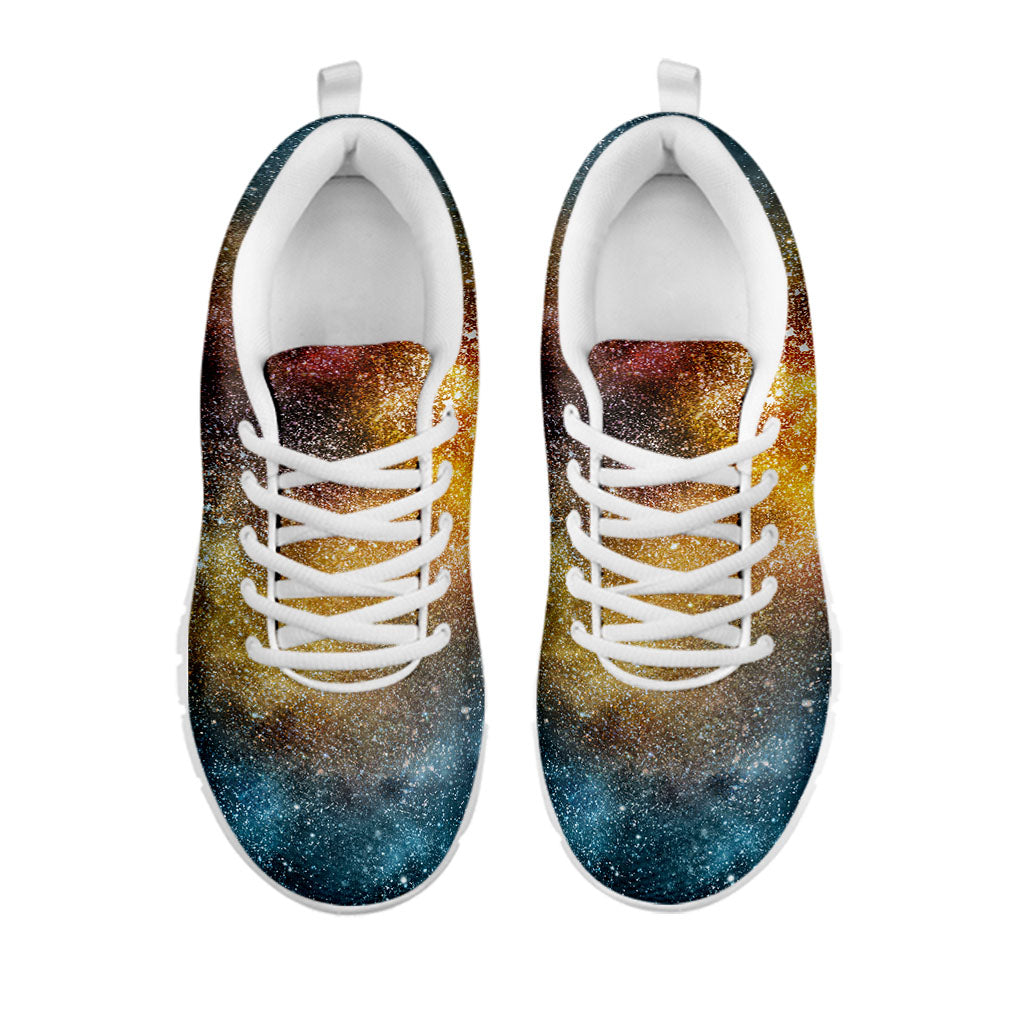 Blue Orange Stardust Galaxy Space Print White Running Shoes