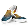 Blue Orange Stardust Galaxy Space Print White Slip On Sneakers