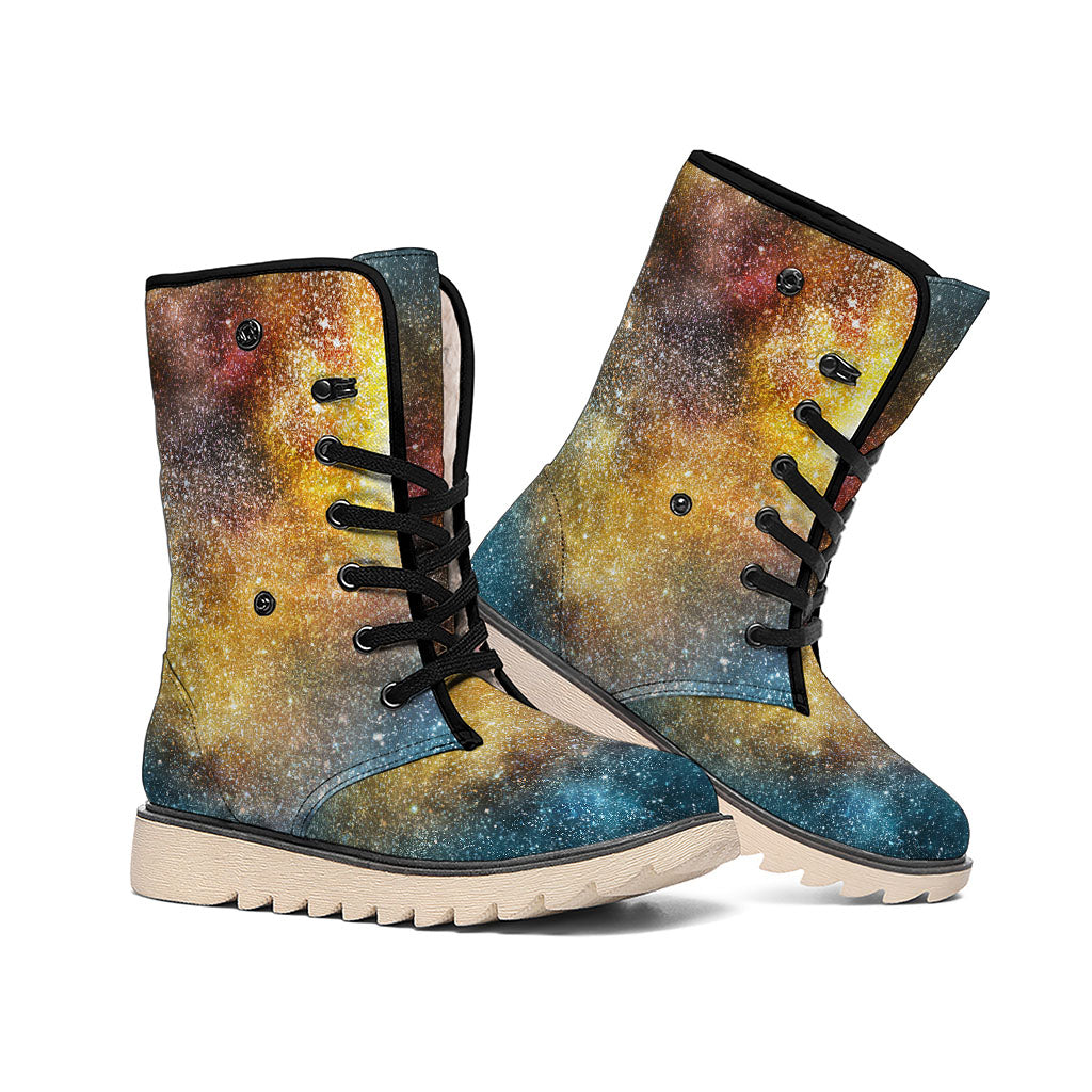 Blue Orange Stardust Galaxy Space Print Winter Boots