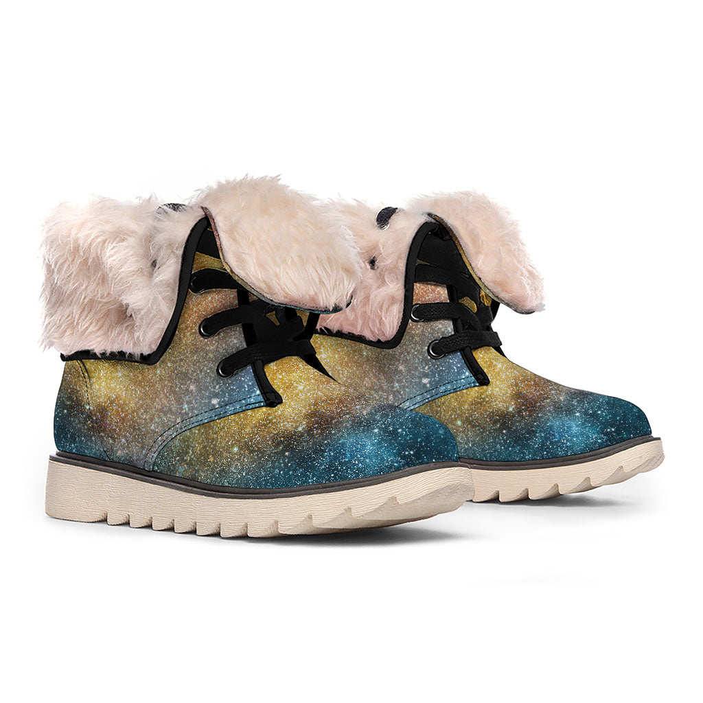Blue Orange Stardust Galaxy Space Print Winter Boots