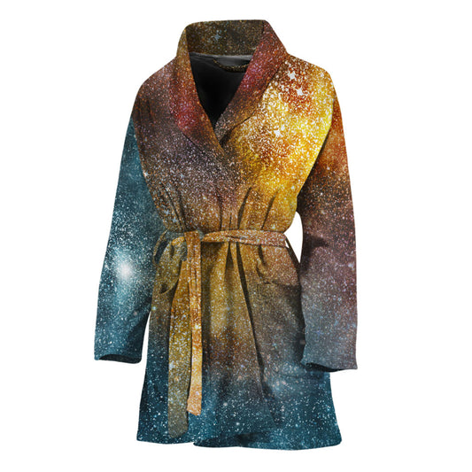 Blue Orange Stardust Galaxy Space Print Women's Bathrobe