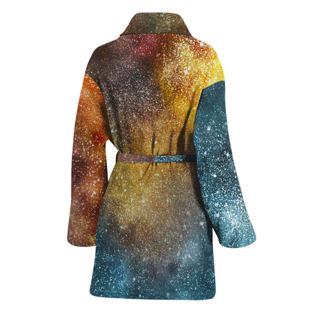 Blue Orange Stardust Galaxy Space Print Women's Bathrobe