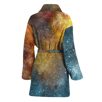 Blue Orange Stardust Galaxy Space Print Women's Bathrobe