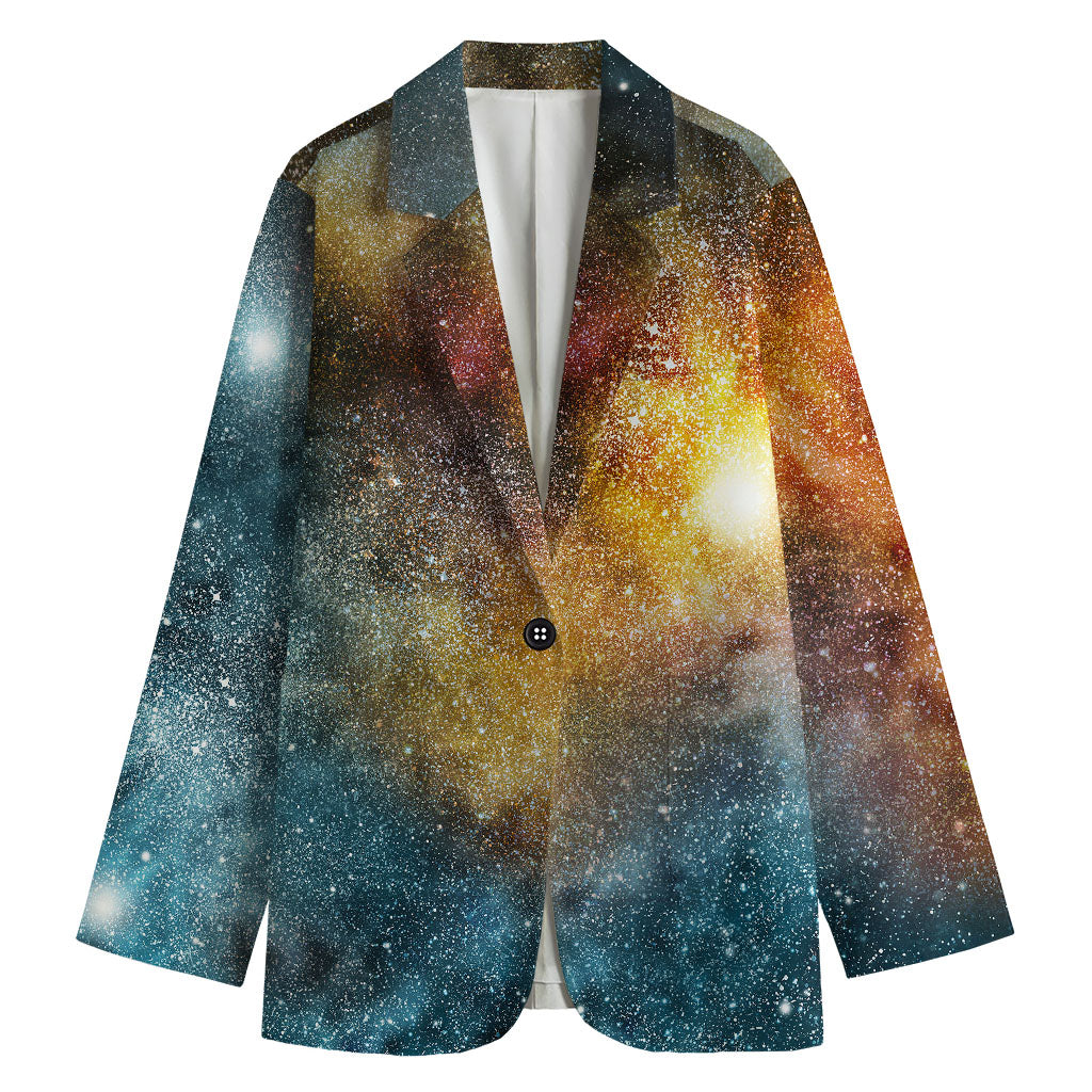 Blue Orange Stardust Galaxy Space Print Women's Blazer