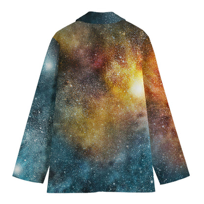 Blue Orange Stardust Galaxy Space Print Women's Blazer