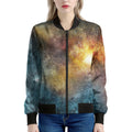 Blue Orange Stardust Galaxy Space Print Women's Bomber Jacket