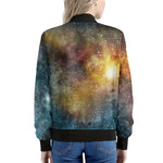 Blue Orange Stardust Galaxy Space Print Women's Bomber Jacket