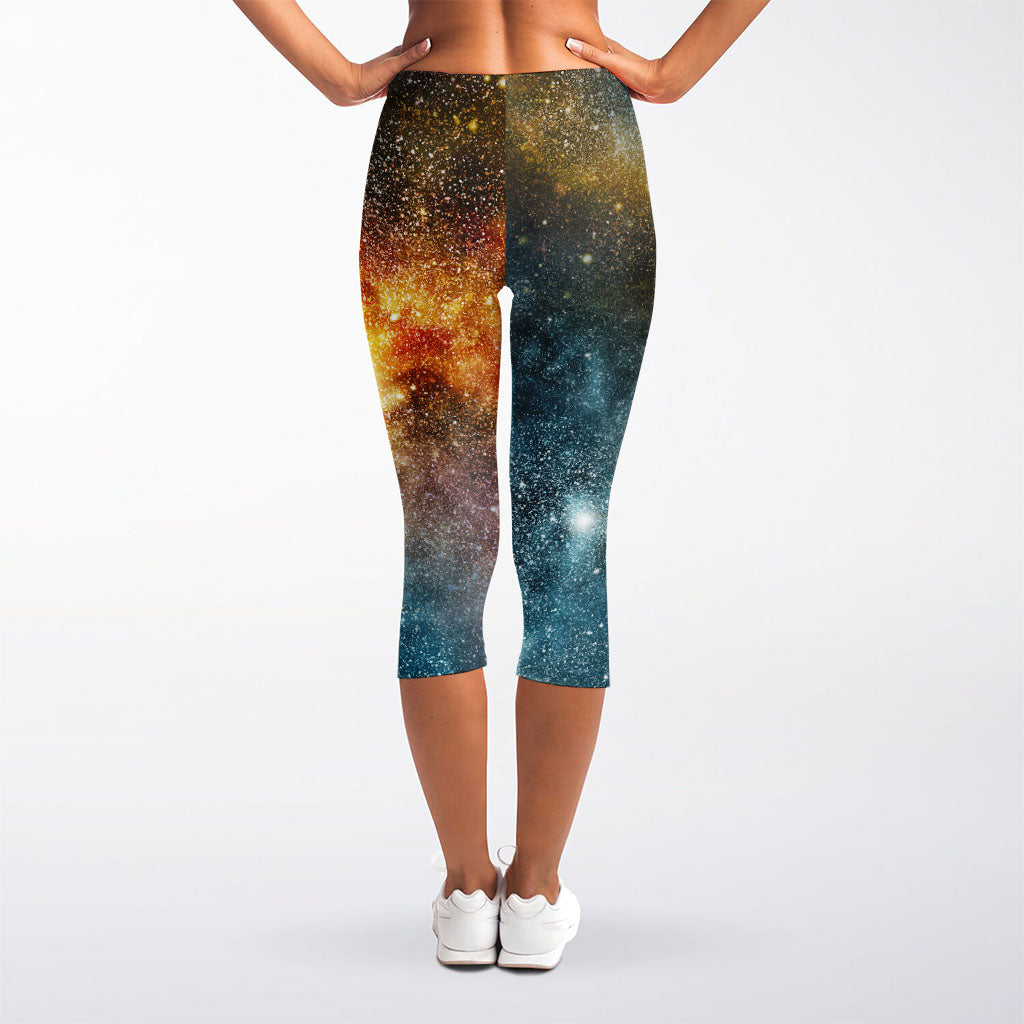 Blue Orange Stardust Galaxy Space Print Women's Capri Leggings