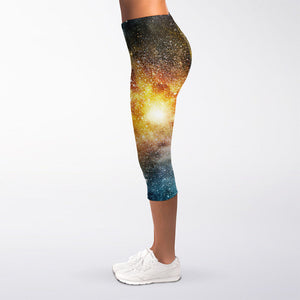 Blue Orange Stardust Galaxy Space Print Women's Capri Leggings