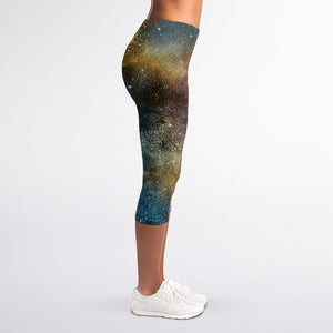 Blue Orange Stardust Galaxy Space Print Women's Capri Leggings