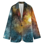 Blue Orange Stardust Galaxy Space Print Women's Cotton Blazer