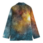 Blue Orange Stardust Galaxy Space Print Women's Cotton Blazer