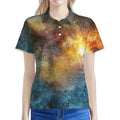 Blue Orange Stardust Galaxy Space Print Women's Polo Shirt