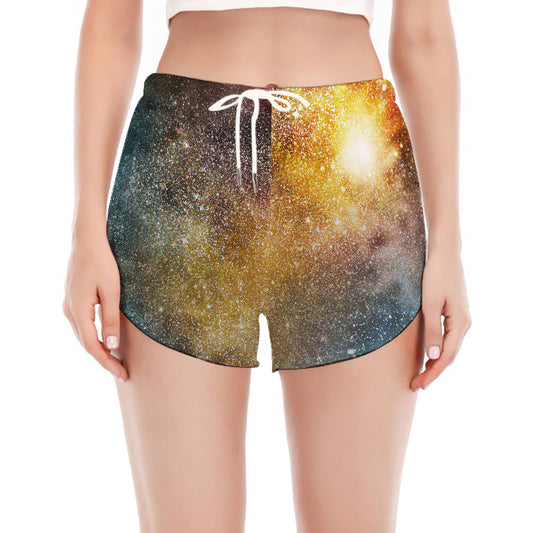 Blue Orange Stardust Galaxy Space Print Women's Split Running Shorts