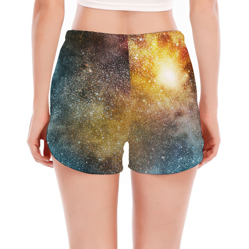 Blue Orange Stardust Galaxy Space Print Women's Split Running Shorts