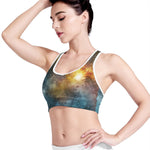 Blue Orange Stardust Galaxy Space Print Women's Sports Bra