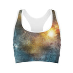 Blue Orange Stardust Galaxy Space Print Women's Sports Bra