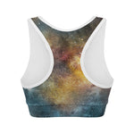 Blue Orange Stardust Galaxy Space Print Women's Sports Bra