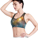 Blue Orange Stardust Galaxy Space Print Women's Sports Bra