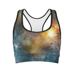 Blue Orange Stardust Galaxy Space Print Women's Sports Bra