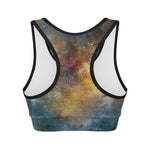 Blue Orange Stardust Galaxy Space Print Women's Sports Bra