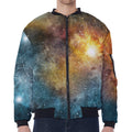Blue Orange Stardust Galaxy Space Print Zip Sleeve Bomber Jacket