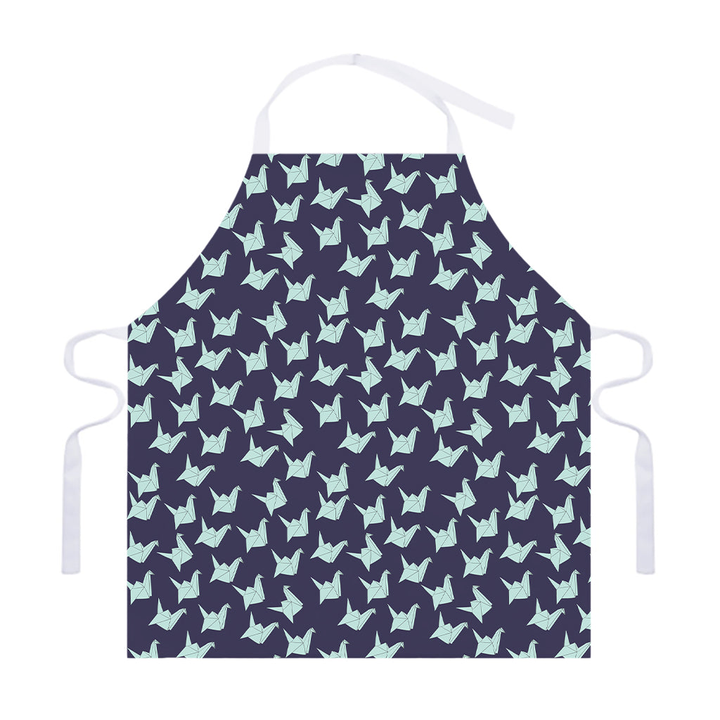 Blue Origami Crane Pattern Print Adjustable Apron