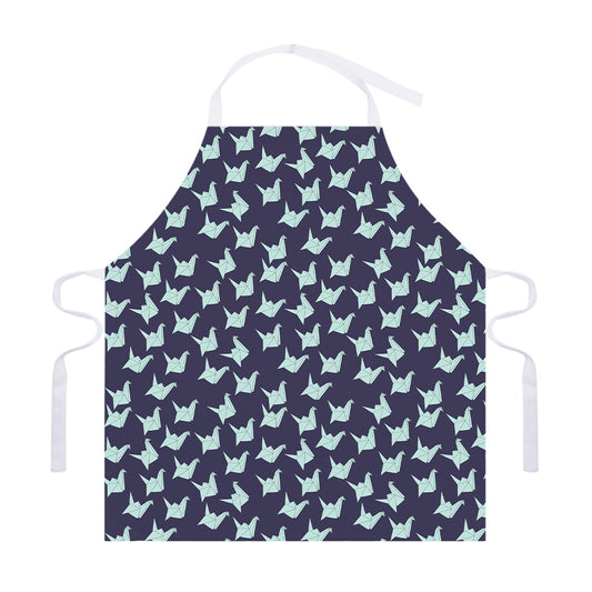 Blue Origami Crane Pattern Print Adjustable Apron