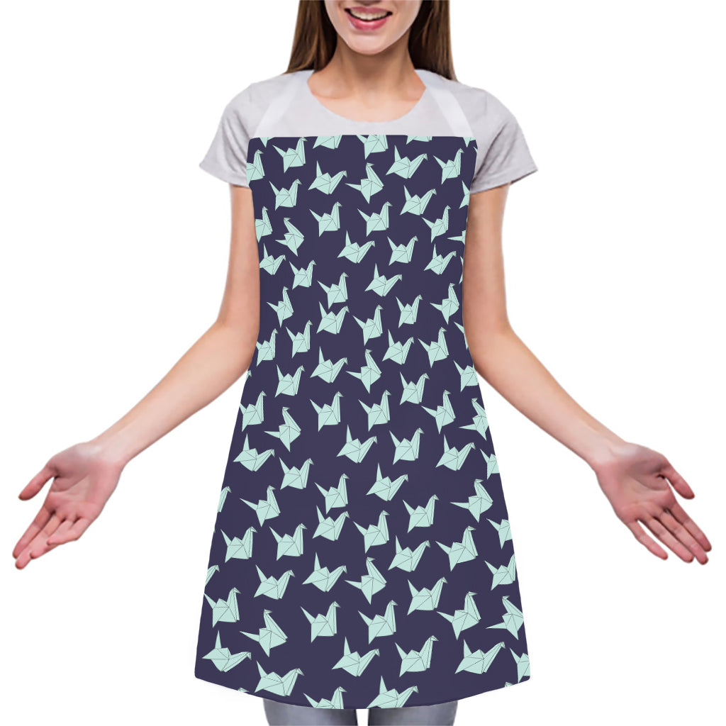 Blue Origami Crane Pattern Print Adjustable Apron