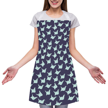 Blue Origami Crane Pattern Print Adjustable Apron