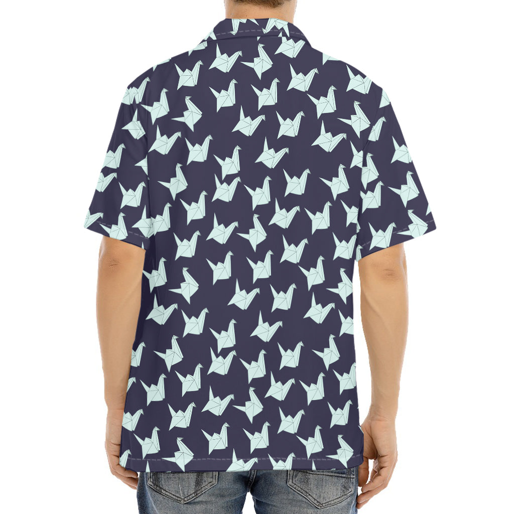 Blue Origami Crane Pattern Print Aloha Shirt