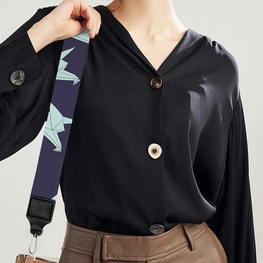Blue Origami Crane Pattern Print Bag Strap