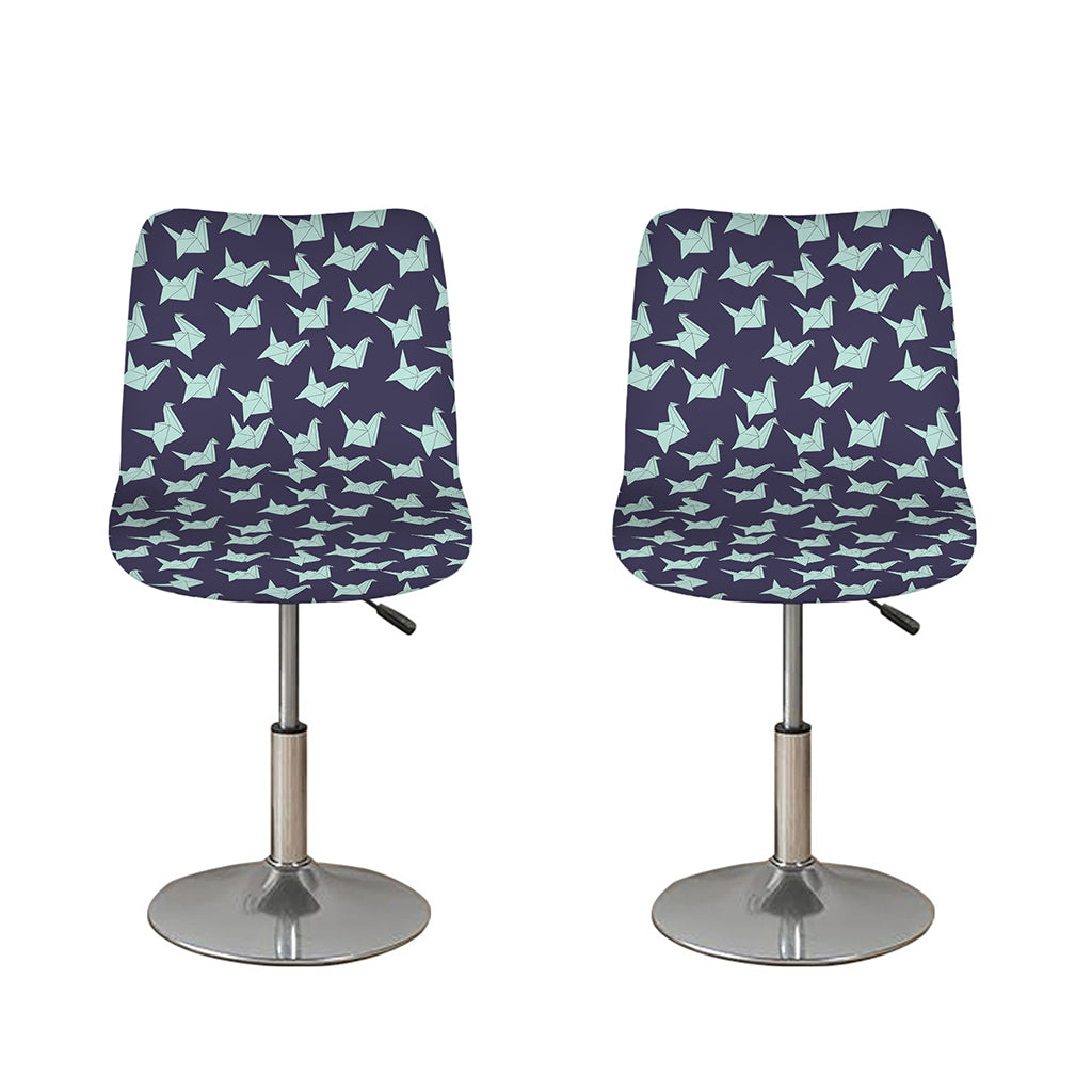 Blue Origami Crane Pattern Print Bar Stool Covers