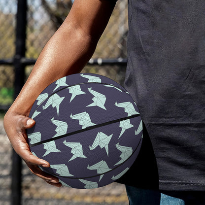 Blue Origami Crane Pattern Print Basketball